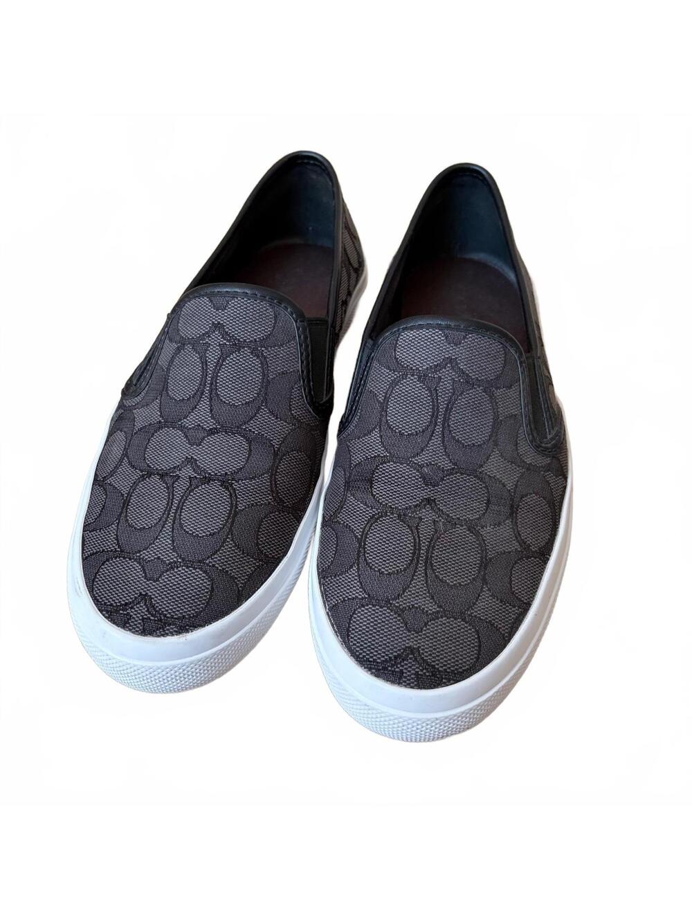 Coach Chrissy Signature Monogram Slip-On Sneakers Black Gray Women's Size 8B
